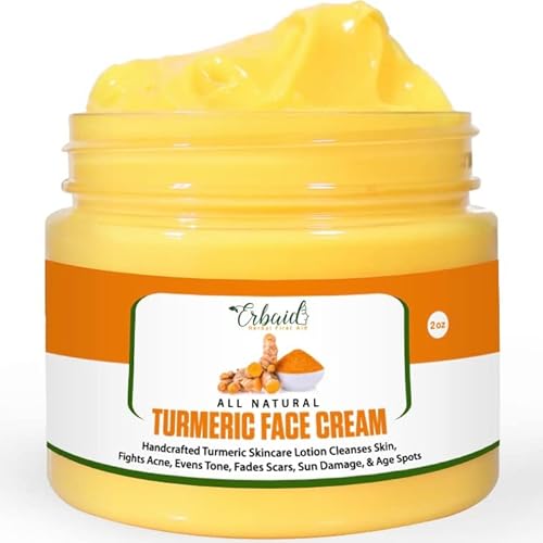 Erbaid Turmeric Face Cream for Face & Body - All Natural Turmeric Skin Brightening Lotion - Turmeric Cleanses Skin, Fights Acne, Evens Tone, Fades Scars, Sun Damage, & Age Spots - Pure Handcrafted Turmeric Skincare Made in the USA 2 Oz