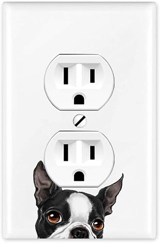 WIRESTER Placa de pared dúplex con tapa de salida - Boston Terrier Dog