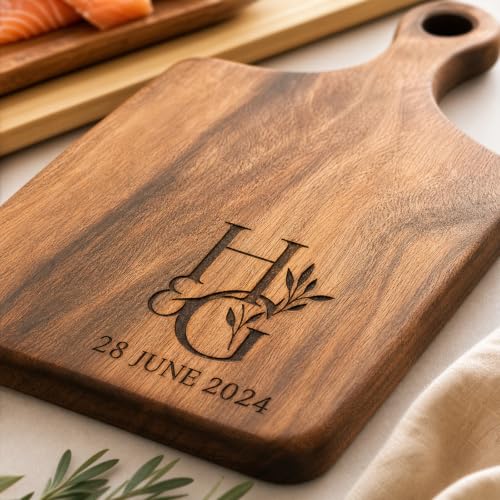 Tabla De Cortar De Madera Grabada Personalizable Con Asa miniatura 5
