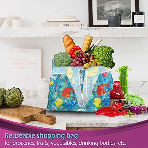 6-Pack-Reusable-Grocery-Shopping-Tote-Foldable-Bags-with-Pouch-Large-Capacity-Durable-Washable-Heavy-Duty-Lightweight-Geometry-Animal-Floral-Design-also-for-Travel-Gift-Animal-Style
