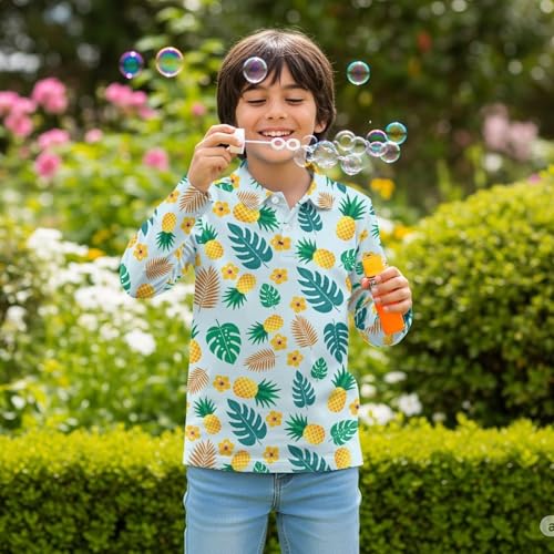 Kids Golf Tops Boys 3-16 Years 1/4 Button Long Sleeve Collared Shirts Novelty Fall V Neck Outdoor Outfits3