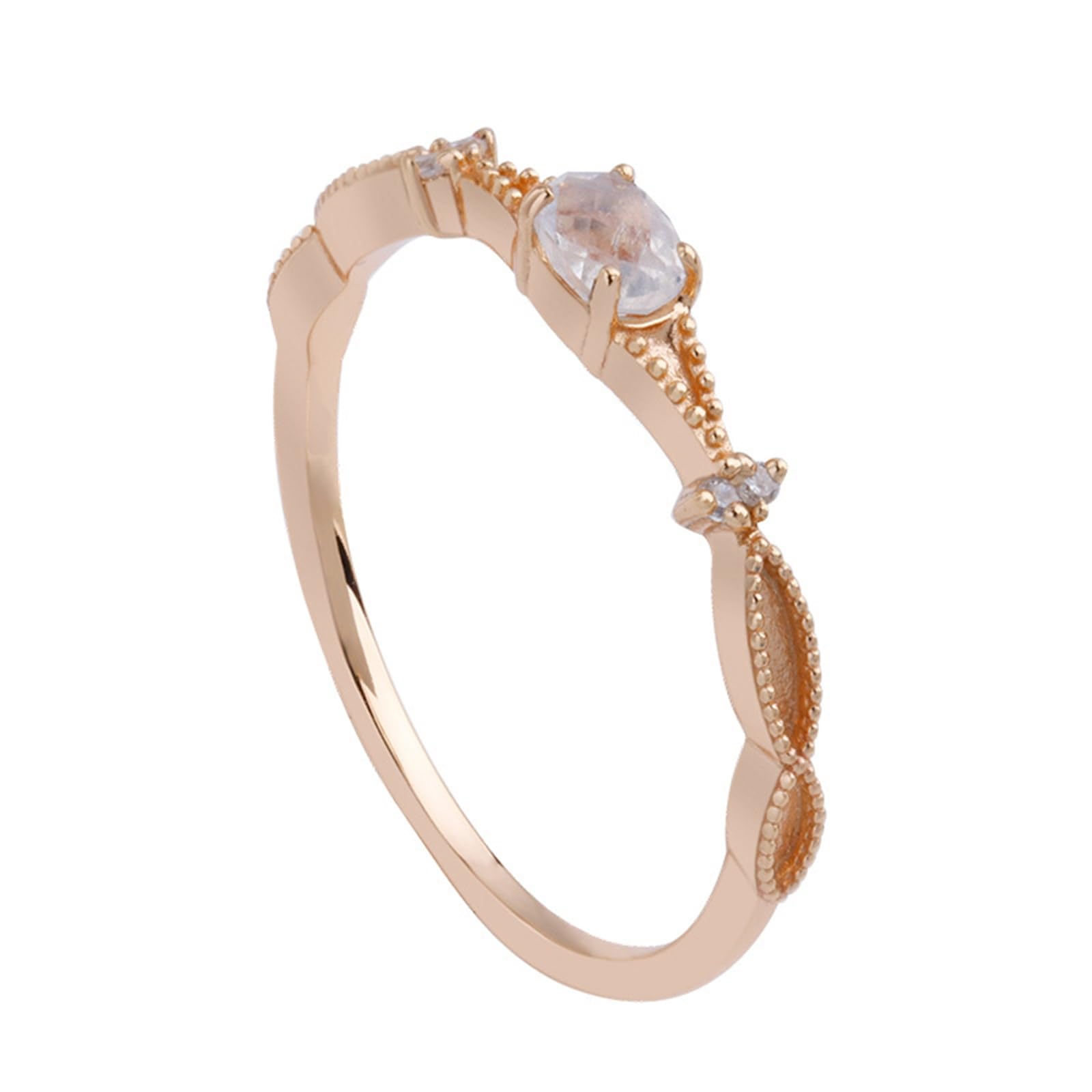 Anillo fino de oro rosa de 9 quilates, 14 quilates y 18 quilates para mujer, anillo de compromiso con piedra lunar infinita, oro real