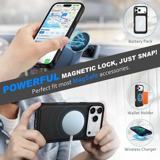Image of WHITBULL Flip Case Detachable Leather Wallet Cover Removable 2 in 1 Smart Case for iPhone 17 Pro Max (Black)