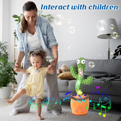 Image of Adjustable Volume Rechargeable Talking Cactus Toy, Baby Toys for 1 2 3 Year Old Toddler Boys Girls Gifts for 18 Months+ Old Boy Girl Baby Toy Singing Mimicking Recording Repeating 120 English Songs