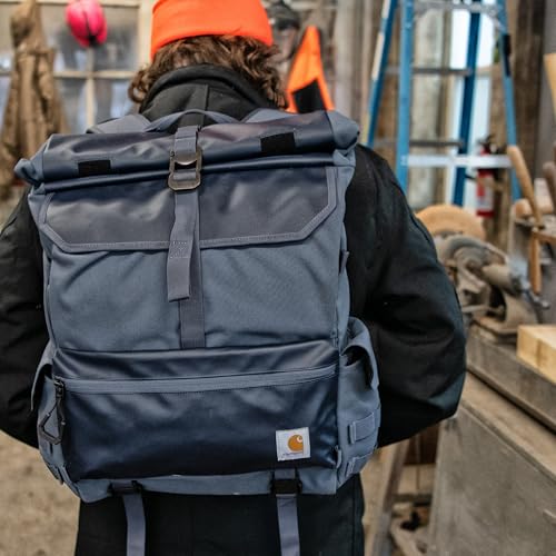 Carhartt 40L Nylon Roll Top Backpack, Heavy-Duty Water-Resistant Material W/ 17" Laptop Sleeve, Carhartt Brown - Image 8