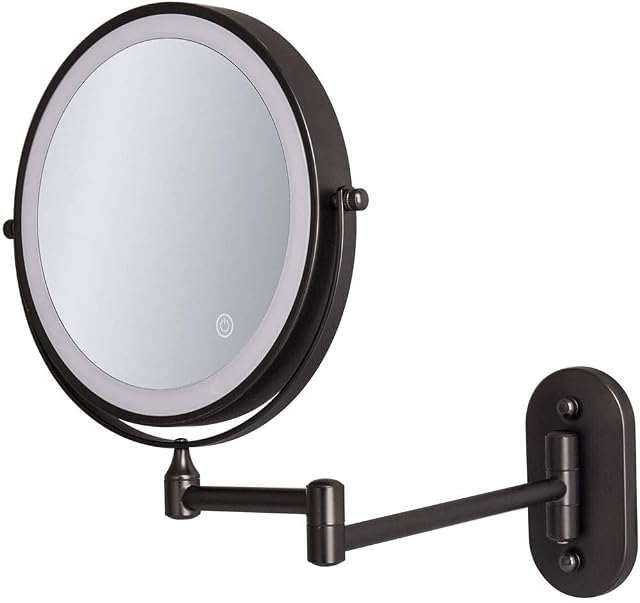 8'' Bathroom Mirrors Wall Mounted Makeup Mirror, Upgrade Auto Off LED Shaving Mirror 1X/5X Magnifying Double Sided 360° Swivel Extendable, Powered by 4 x AAA Batteries Black