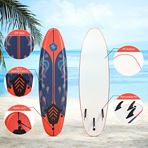 image for GYMAX Surfboard, 6' Body Board with Removable Fins & Protective Leash,