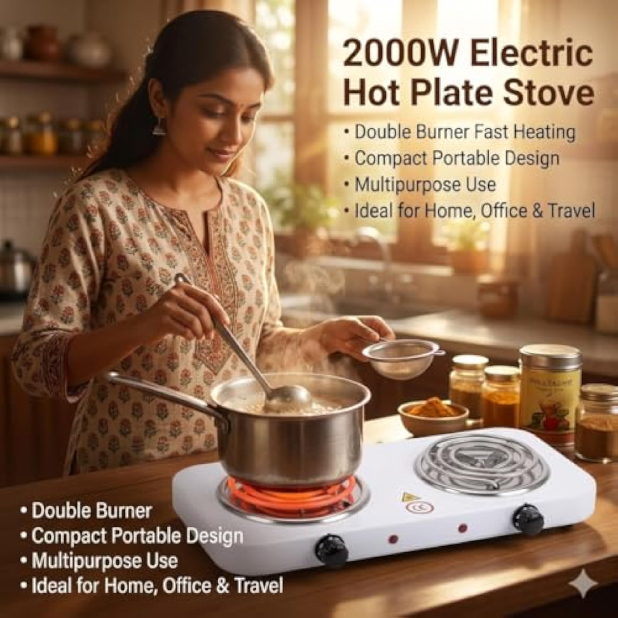 Electric Double 2000W Burner Hot Plate, Portable Cooking Heater