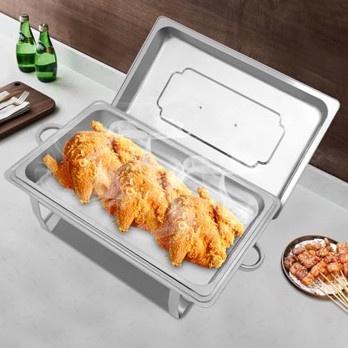 Edelstahl Warmhaltebehälter, 9L Speisenwärmer mit Griff, Buffetwärmer Chafing Dish für Catering, Hochzeiten und Events, Silber Warmhaltebehälter, 62×34×31cm – Bild 3