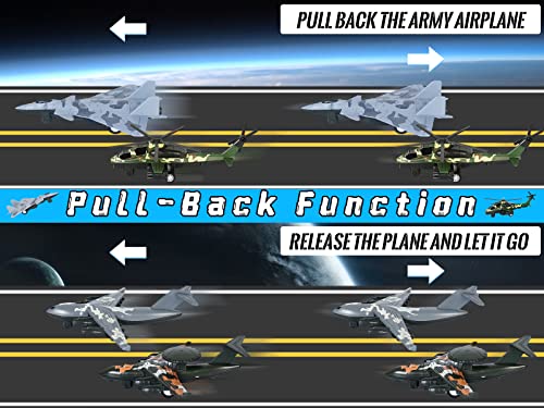 Crelloci 4PCS Army Airplane Toys Set-Diecast Aircraft Plane Model Kit Military Fighter Jet Playset Helicopter Camouflage Pull Back Aircraft Kids Play Vehicle for 3+Year Old Boys Girls - Thumbnail 4