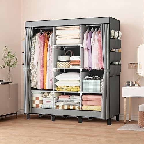 Armoire Portable Gris 130x45x172cm avec étagères Lishbie
