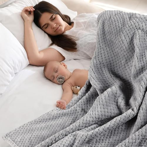 Image of Reginary 4Pcs 30x40 Baby Blanket Fuzzy,Blue, Green, Khaki, Gray | Waffle Flannel Baby Throw Blankets, Warm Nursery & Crib Blankets, Girl & Boy Newborn Infant