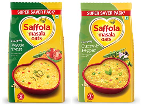 Image of Saffola Masala Oats Veggie Twist, 500g + Saffola Masala Oats, Curry & Pepper, 500g