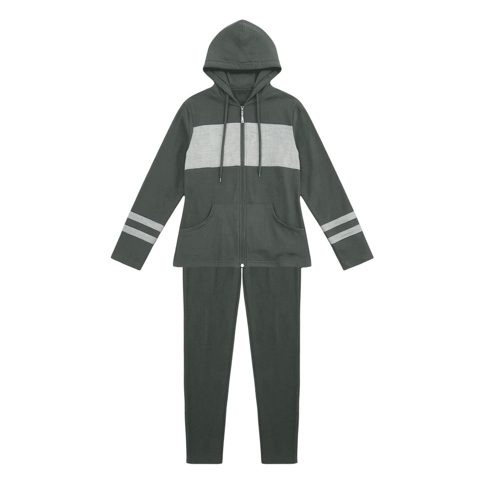 Tuta da jogging da donna, tuta sportiva per il tempo libero, tuta da casa, 2 pezzi, in cotone, tinta unita, set da due pezzi, felpa con cappuccio a maniche lunghe + pantaloni da jogging larghi, tuta