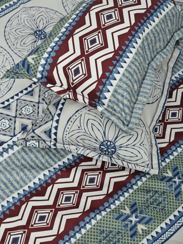 Image of ROSARAHOME 180 TC Microfiber Flat Queen Size Double Bed Bedsheet with 2 Pillow Cover| Bedsheet:240cmx225cm Pillow Covers:45cmx70cm,Ethnic Multicolor