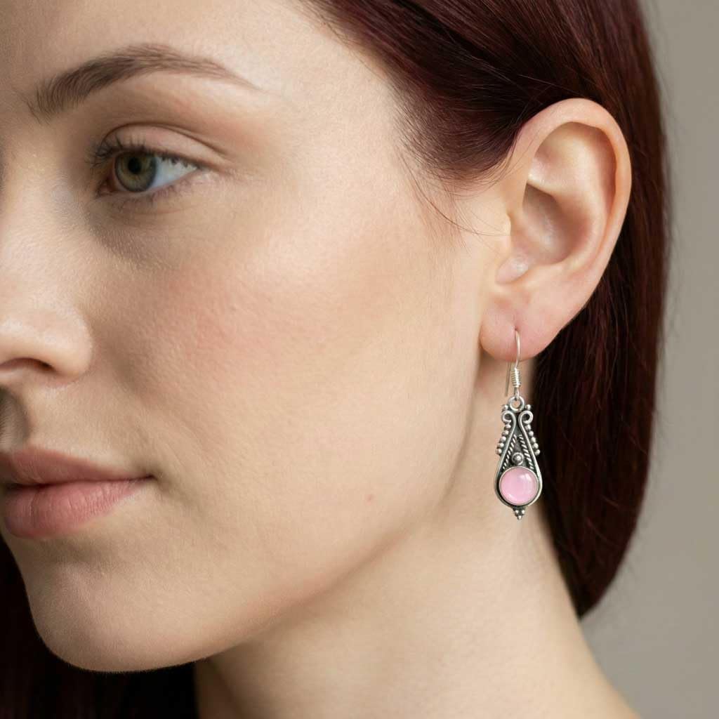 Handmade 925 Sterling Silver Plated Drop Dangle Earring Natural Gemstone Amethyst, Crystal, Turquoise, Rose Quartz Round Boho Jewelry For Women
