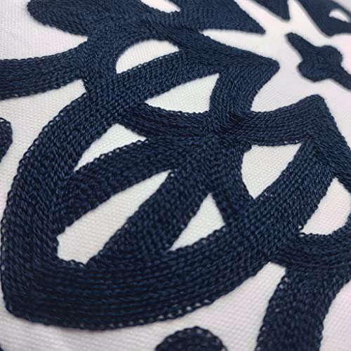 Alysheer Embroidered Decorative Throw Pillow Covers 18"X18" Set Of 2 Pieces, Classic Boho Mandala Knit Pattern, Durable 100% Cotton Canvas Cozy Cushion Cases For Sofa Couch Living Room (Navy Blue) #TOP2