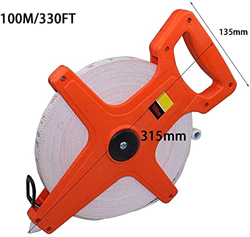 Open Reel Fiberglass Tape Measure 100 Meter 330 FT Measuring Tape (Red)