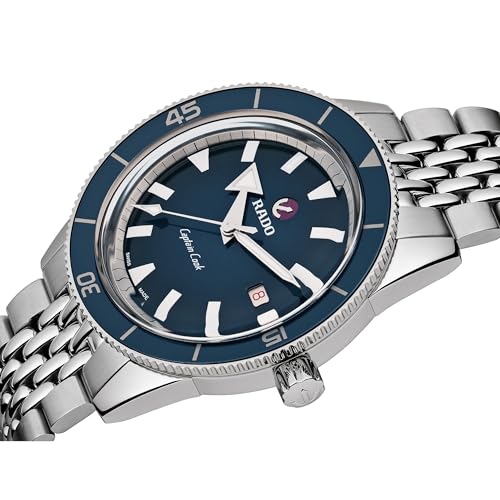Rado Men's Captain Cook 42 mm Automatic Diving Watch with Stainless Steel Strap, Silver-Tone, 20 (Model: R32505203), Blue2