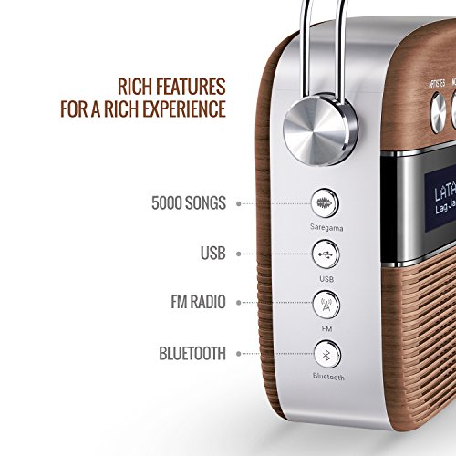 Image of Saregama Carvaan Hindi - Portable Music Player with 5000 Preloaded Songs, FM /BT /AUX (Oak Wood Brown)