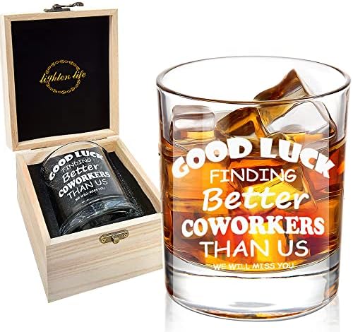 LIGHTEN LIFE Good Luck Finding Better Coworkers Than Us Whiskey Glass,Novelty Coworker Leaving Gift in Valued Wooden Box,Farewell Gift for Coworker Boss Colleague Friend Men,12 oz Old Fashioned Glass