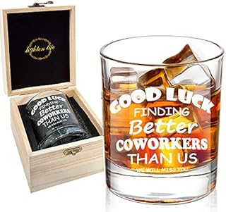 LIGHTEN LIFE Good Luck Finding Better Coworkers Than Us Whiskey Glass,Novelty Coworker Leaving Gift in Valued Wooden Box,Farewell Gift for Coworker Boss Colleague Friend Men,12 oz Old Fashioned Glass