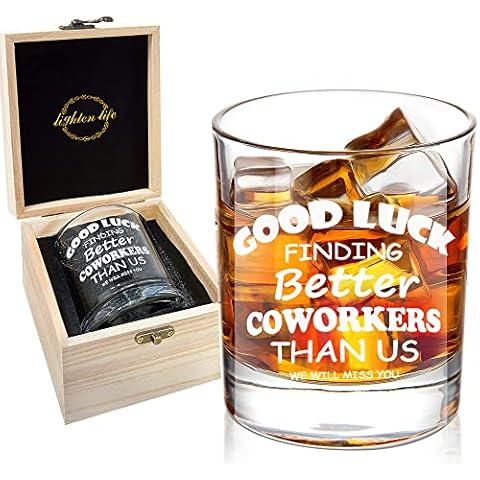 Lighten Life Good Luck Finding Better Coworkers Than Us Whiskey Glass,Novelty Coworker Leaving Gift in Valued Wooden Box,Farewell Gift for Coworker Boss Colleague Friend Men,12 oz Old Fashioned Glass Cover