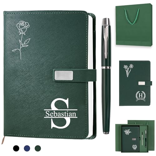 XNBTIM Cuaderno Personalizado, Agenda de LíNeas Horizontales de Cuero Pu A5, Texto Impreso con LáSer Personalizable, Viene con un BolíGrafo, una Caja de Regalo y una Bolsa de Regalo (3 Colores).