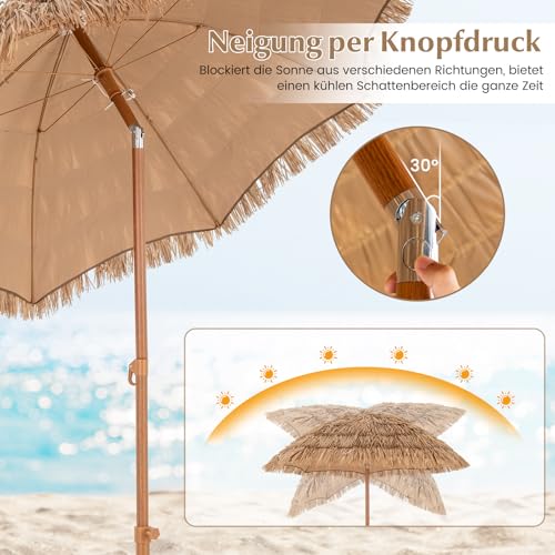 COSTWAY Hawajski parasol przeciwsłoneczny, słomkowy ze składanym stojakiem, parasol plażowy, możliwość przechylania słomy, parasol ogrodowy, parasol na taras, z torbą do przenoszenia, do ogrodu, na