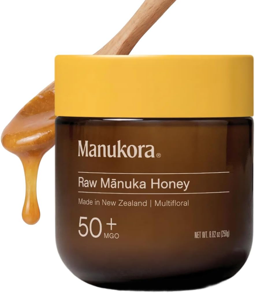 Manukora MGO 50+ Multifloral Raw Mānuka Honey - Authentic Non-GMO New Zealand Honey, Traceable from Hive to Hand | B-Corp Certified, 3rd party tested, glyphosate residue-free, traceable hive-to-hand, now in glass, 2,000+ compounds