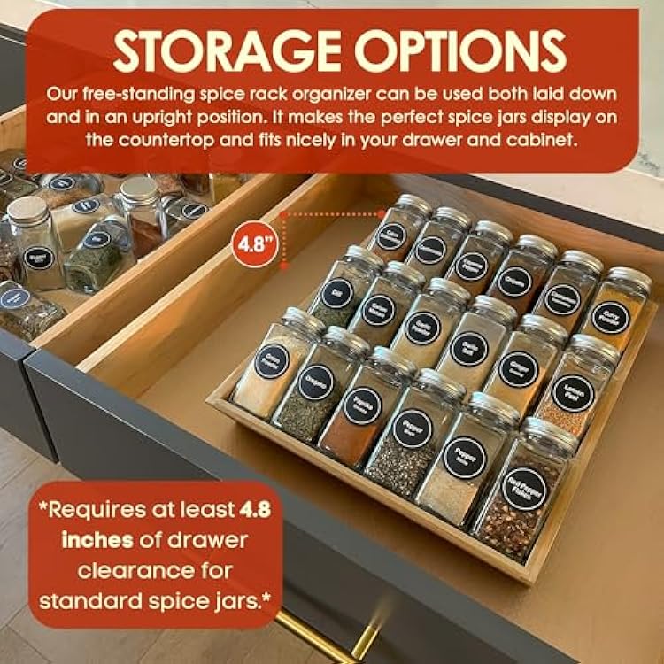 Pacific Moon Tree Bamboo Spice Rack and Organizer, 3-tier Seasoning Spice Jar Organizer, Excellent Tiered Wooden Spice Racks Free Standing for Cabinet Drawers and Countertop [Spice Jars Not Included]