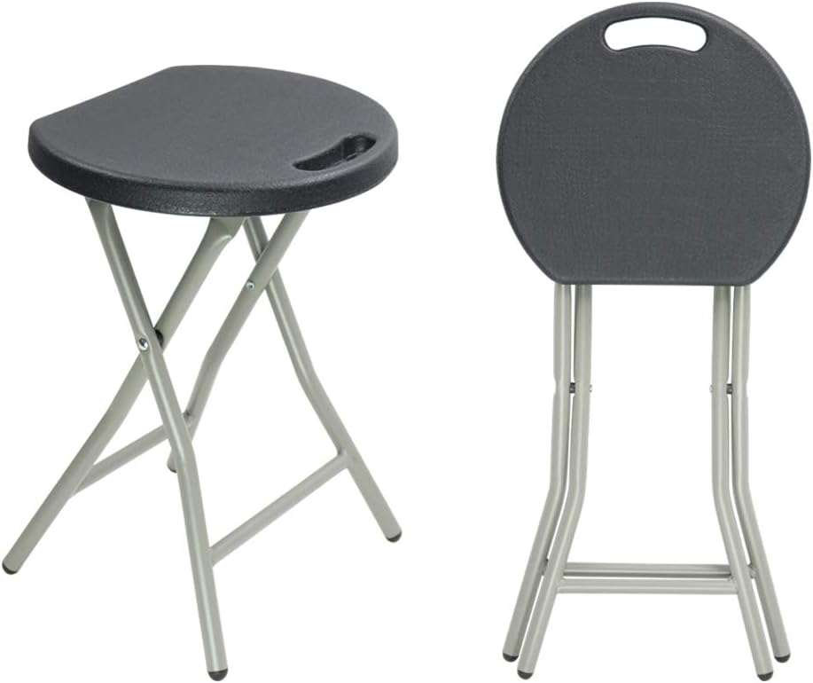 KKTONER Portable Metal and Plastic Folding Stool Light Weight Outside Chair Set of 2 Black