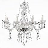 Saint Mossi Chandelier Modern K9 Crystal Raindrop Chandelier Lighting Flush Mount LED Ceiling Light Fixture Pendant Lamp for Dining Room Bathroom Bedroom Livingroom 6 E12 Bulbs Required H28 W28