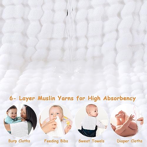 Image of Looxii Muslin Burp Cloths 100% Cotton Muslin Cloths Large 20''x10'' Extra Soft and Absorbent 6 Pack Baby Burping Cloth for Boys and Girls(Multicolor)