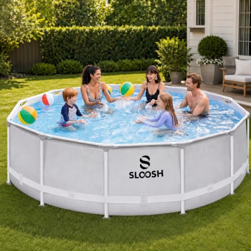 SLOOSH Round Above Ground Pool - 12ft x 30inch Outdoor Round Frame Above Ground Swimming Pool Set for Kids Adults with Filter Pump