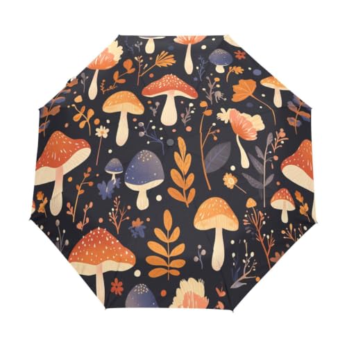 Parapluie automatique anti-UV motif champignons noirs léger