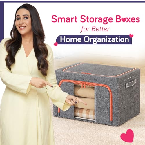 Image of HOKIPO 66L Large Folding Storage Box and Organiser for Clothes, Wardrobe Storage Box, Ash Grey Pack of 1 (AR-6673-AGRY)