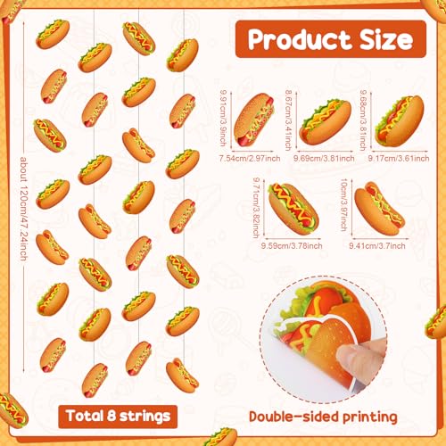 Gueevin 8pcs Hot Dog Hanging Banner Garlands Decorations Hot Dog Birthday Party Decorations Hotdog Hanging Backdrop for Picnic Fast Food Themed Engagement Baby Shower Sausage BBQ Party Supplies Decor by Gueevin - Used condition - Image 3