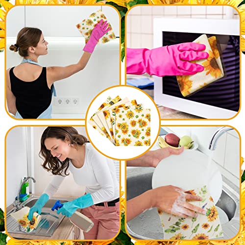 Sunnyray 12 Pcs Swedish Kitchen Dish Towels Dishcloth Reusable Sponge Cleaning Cloth Kitchen Towels Absorbent Washable Dish Cloth Quick Drying Hand Towel (Sunflower,7.8 X 7 Inch) #TOP4