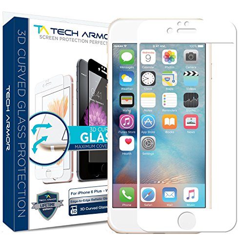 Tech Armor 3D Curved Edge Glass Screen Protector for Apple iPhone 6S Plus/iPhone 6 Plus (5.5-inch) (White) [1-Pack]