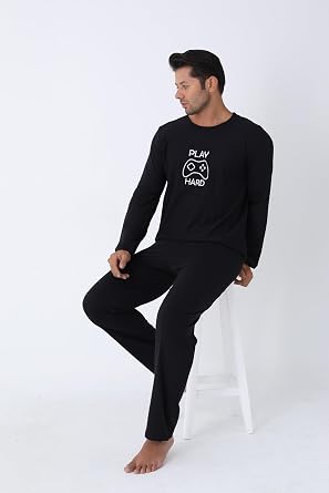 Siyah Uzun Kollu Pijama Takımı, erkekuzunkol