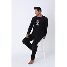 Siyah Uzun Kollu Pijama Takımı, erkekuzunkol