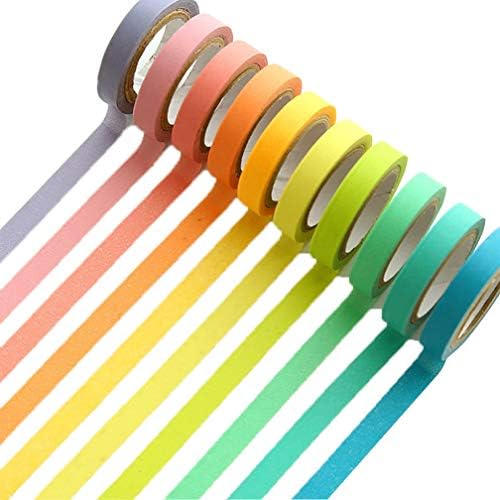 UCLEVER Decorative Washi Tape DIY Rainbow Sticker Masking Paper Set 10 Rolls, 0.3 inch x 16.4ft(WxL) (Ten Colors)