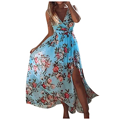 L9WEI - Vestido de verano para mujer con flores, vestido de fiesta, parte delantera corta y trasera larga, elegante vestido de verano para mujer, espalda descubierta, suelto, moda de calle