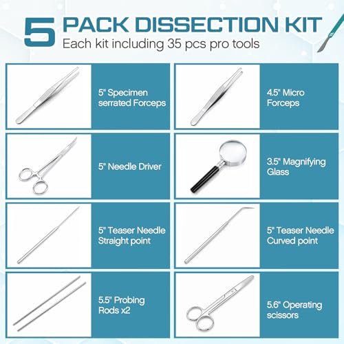 Relaxweex 5 Pack Advanced Dissection Kit, Each Include 35 Pcs Stainless Steel Surgical Instruments Scalpel Knife Handle Blades Biology Lab Anatomy Dissecting Set for College Medical Veterinary Student - Thumbnail 3