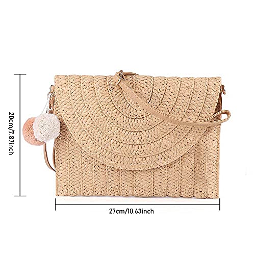 Dazzleimart Women Straw Crossbody Bag Summer Beach Handmade Envelope Purse Wallet (Light Brown) #TOP1