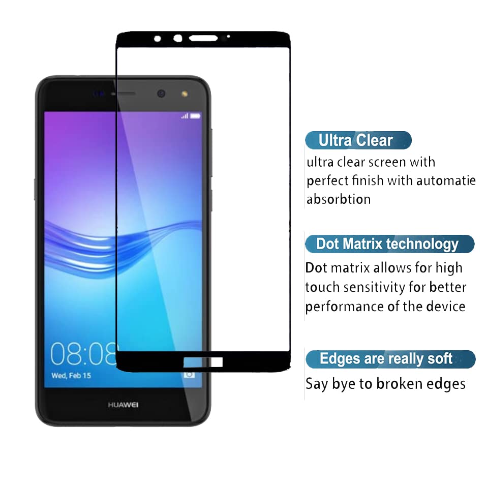 Image of Screen Protector for Huawei Honor Y6 (2017) (Black) Tempered Glass Edge-to-Edge 6D Screen Guard With Installation Ki