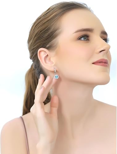 Miniatura 3 de Aretes para mujer, aretes de piedra natal, aretes de piedras preciosas genuinas o sintéticas, aretes de halo, aretes colgantes, aretes delicados,