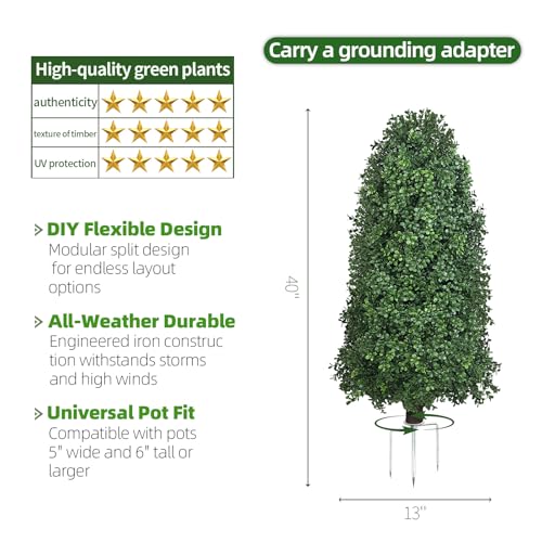 Image of Boxwood Topiary Bush -Artificial Topiary for Outdoors-Evergreen Plants Topiary Ball Tree UV-Resistant 2-Pack for Front Porch Garden Yard Balcony Decor