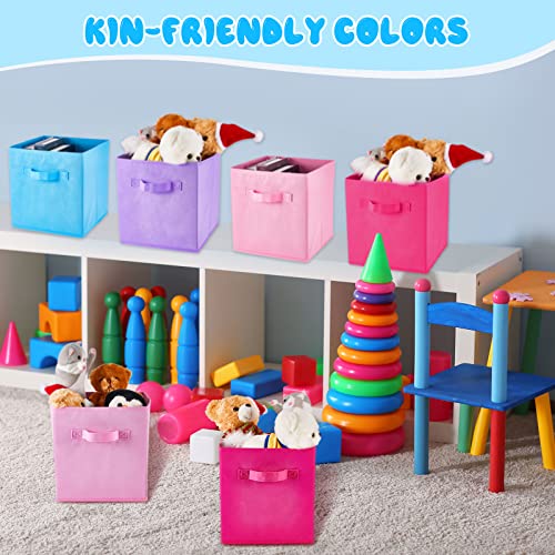 12 Pcs Cube Storage Bin 11'' Collapsible Storage Cubes Foldable Cube Storage Organizer Bins Fabric Bins Storage Basket Fabric Cubby Boxes For Shelf (Sky Blue, Purple, Pink, Rose) #TOP4